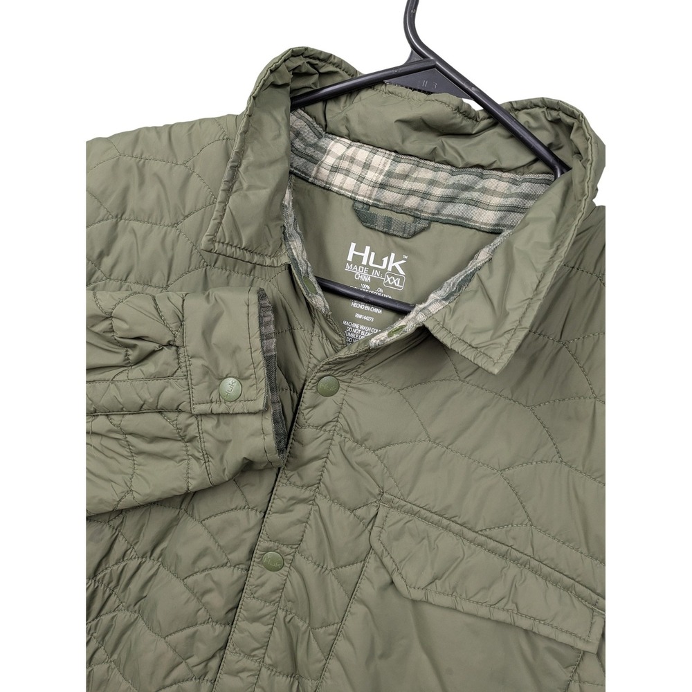 Huk Jacket Mens 2XL Green Quilted Snap Front Flannel Lined Shacket Outdoor